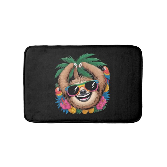 Alfombrilla De Baño Kawaii Tropical Sloth – Cute Summer Vibes Rainbow  (Anverso)