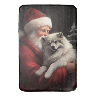 Alfombrilla De Baño Keeshond con Santa Claus Navideño Festivo