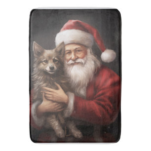 Alfombrilla De Baño Kelpie australiano con Navidad de Santa Claus