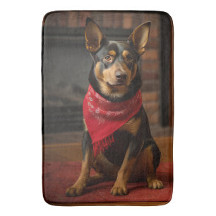 Alfombrilla De Baño Kelpie australiano junto a la chimenea en Navidad