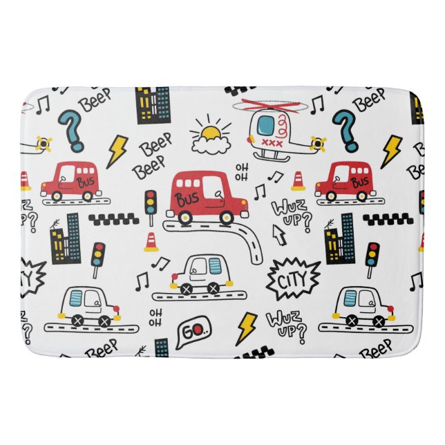 Alfombrilla De Baño Kids Playful Transport Pattern  (Anverso)