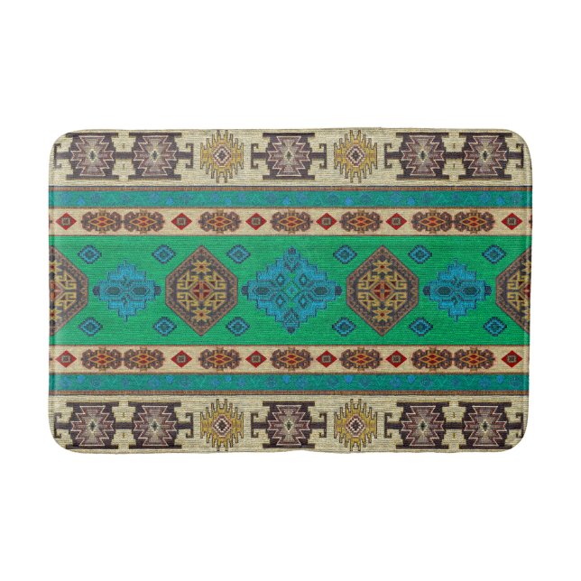 Alfombrilla De Baño Kilim Turco Antiguo Verde Azul (Anverso)