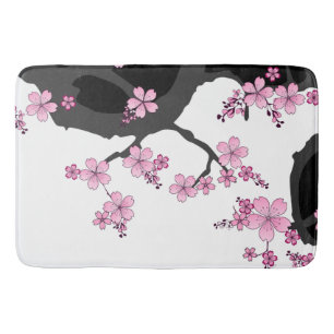 Alfombrilla De Baño Kimono japonés Sakura negro y rosa blanco
