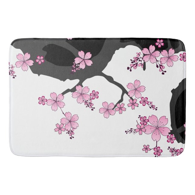 Alfombrilla De Baño Kimono japonés Sakura negro y rosa blanco (Anverso)
