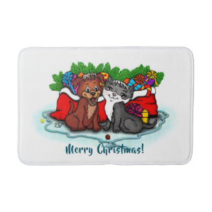 Alfombrilla De Baño Kitty and Puppy , Happy XMas
