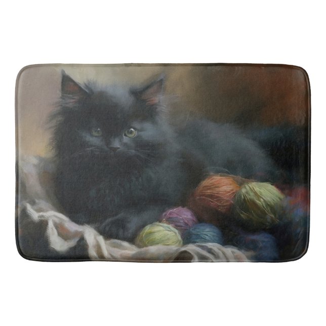 Alfombrilla De Baño Knition Companion Black Kitten With Yarn (Anverso)