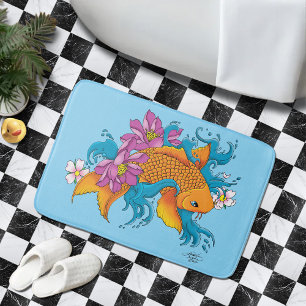 Alfombrilla De Baño Koi Fish Lotus Cherry Blossoms