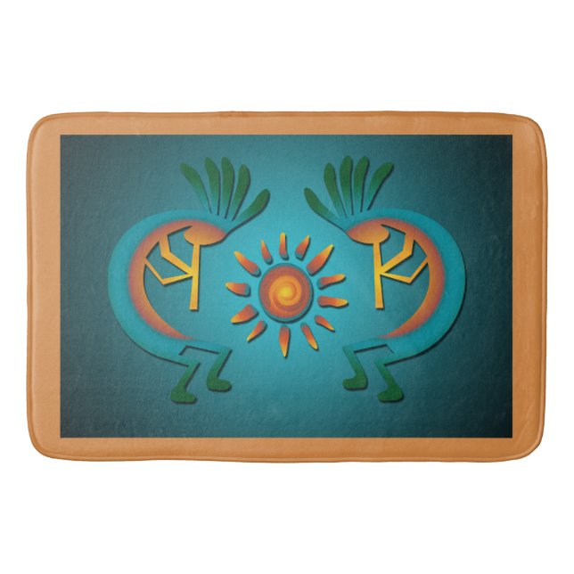 Alfombrilla De Baño Kokopelli Sun Southwest Turquoise (Anverso)