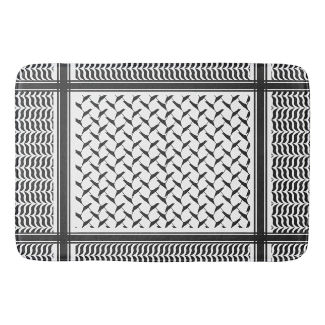 Alfombrilla De Baño Kuffiya jordano palestino shemagh blanco y negro (Anverso)