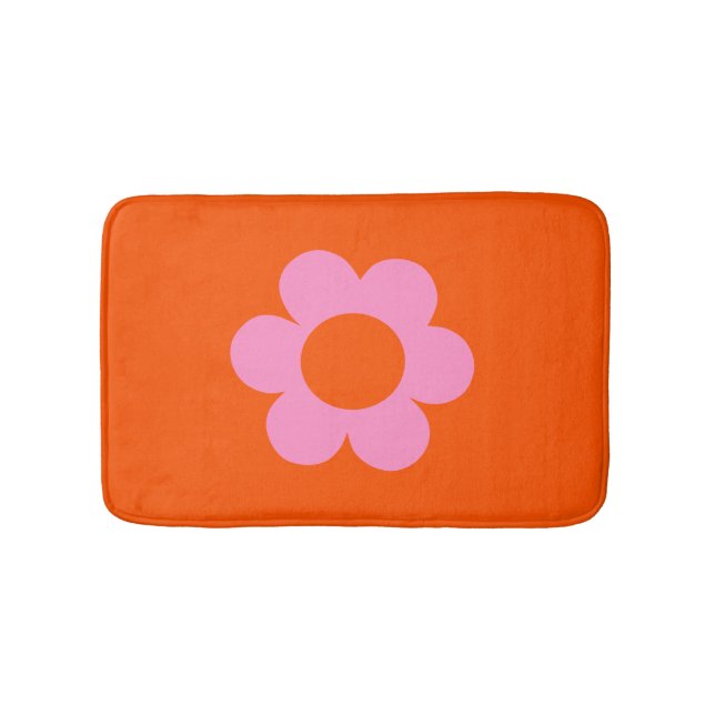 Alfombrilla De Baño La Fleur 01 Naranja floral retro Flor perrito rosa (Anverso)