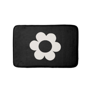 Alfombrilla De Baño La Fleur 06 Flor Retro Floral Negra Y Blanca