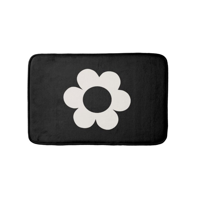 Alfombrilla De Baño La Fleur 06 Flor Retro Floral Negra Y Blanca (Anverso)
