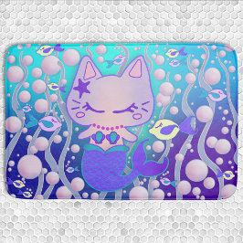 Alfombrilla De Baño La sirena de la sirena del gato Kawaii