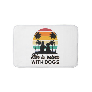 Alfombrilla De Baño La vida es mejor con los perros Retro Sunset Woman