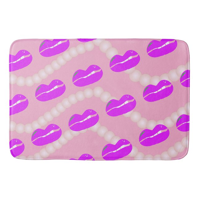 Alfombrilla De Baño Labios Elegantes Perlas Rosadas (Anverso)