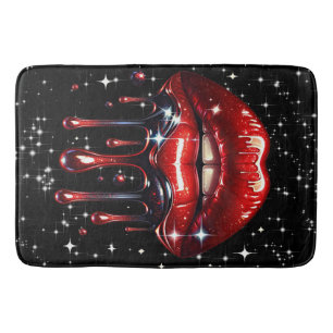 Alfombrilla De Baño Labios Rojos Goteando Brillo Glamour Destello