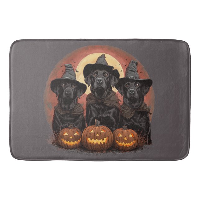 Alfombrilla De Baño Labrador de Halloween perro Gorras de brujas (Anverso)