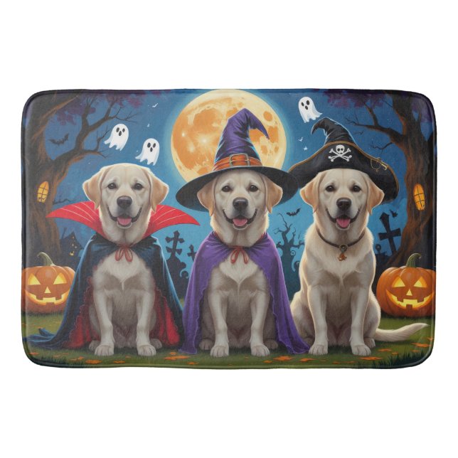 Alfombrilla De Baño Labrador perros calabaza Halloween es gracioso (Anverso)