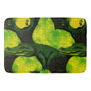 Alfombrilla De Baño Lagarto caimán cocodrilo dragón artístico verde am