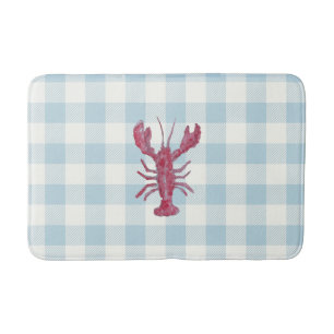 Alfombrilla De Baño Langosta Cuadro Azul Gingham Costero