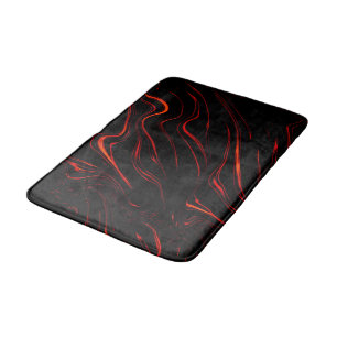 Alfombrilla De Baño Largos trazos rojos ondulados sobre fondo negro