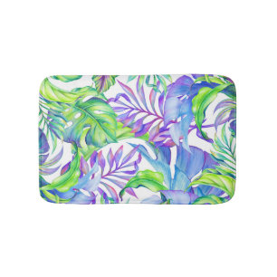 Alfombrilla De Baño Lavanda azulverde del follaje del rosa tropical