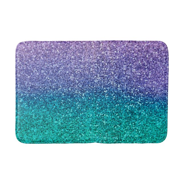 Alfombrilla De Baño Lavanda Morado y Verde azulado Aqua Green Sparkly  (Anverso)