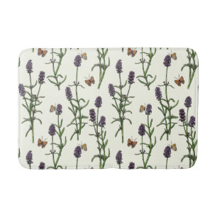Alfombrilla De Baño Lavanda y mariposas en blanco roto
