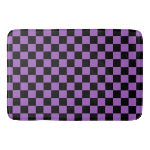 Alfombrilla De Baño Lavanda y patrón negro de verificación