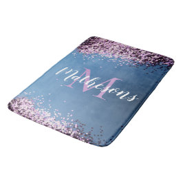 Alfombrilla De Baño Lavender Confetti en Blue Monogram Name Fun