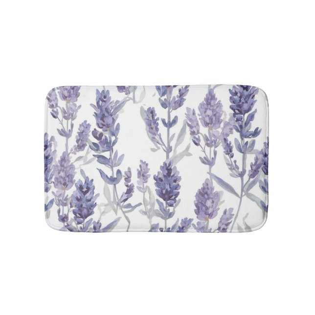 Alfombrilla De Baño Lavender Fields | Purple Watercolor Flower Pattern (Anverso)
