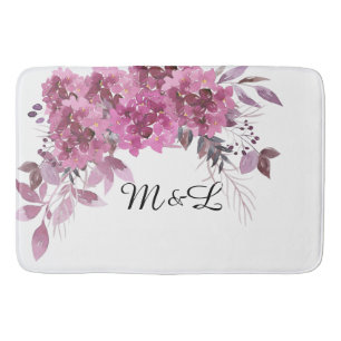 Alfombrilla De Baño *~* Lavender Magenta Monograma Hidrangea Romántico