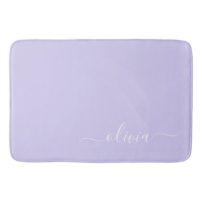 Alfombrilla De Baño Lavender Purple Modern Script Girly Monograma Nomb (Anverso)