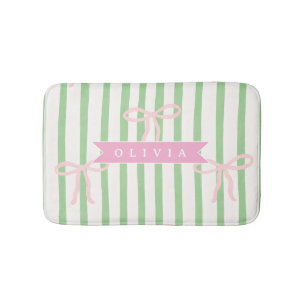 Alfombrilla De Baño Lazo de Raya Verde Coquette Femenino Personalizado