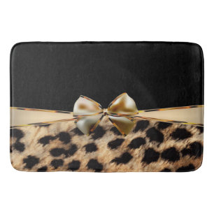 Alfombrilla De Baño Lazo negro y dorado estampado de leopardo guepardo