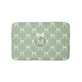 Alfombrilla De Baño Lazos Coquette Gingham Monograma Crema Verde Salvi