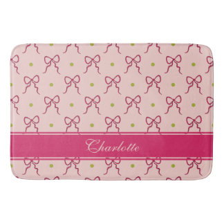 Alfombrilla De Baño Lazos Rosa Caliente Lunares Verdes