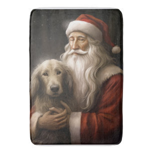 Alfombrilla De Baño Lebrel afgano con Santa Claus Navideño Festivo
