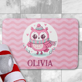 Alfombrilla De Baño Lechuza rosa pequeña con bufanda y capucha