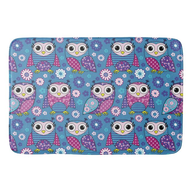 Alfombrilla De Baño Lechuzas Y Flores Cutas (Anverso)