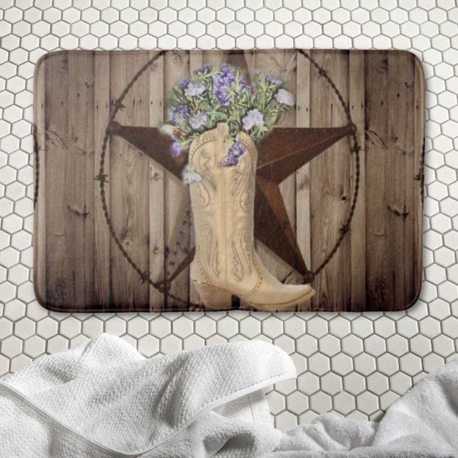 Alfombrilla De Baño leña rústica silvestre estrella occidental cowgirl (rustic barn wood wildflower western star cowgirl bath mat)