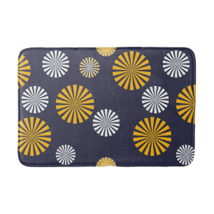 Alfombrilla De Baño Leones estilizados, azul marino, amarillo, blanco