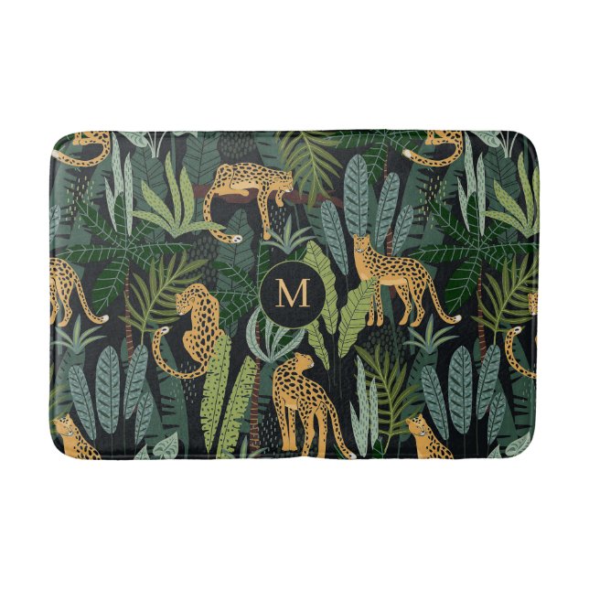 Alfombrilla De Baño Leopard Jungle Forest Illustration Seamless Patter (Anverso)