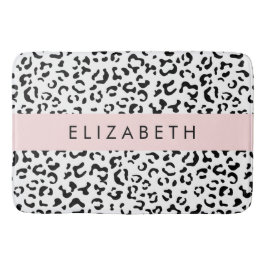 Alfombrilla De Baño Leopard Print, Spots, Black And White, Tu Nombre