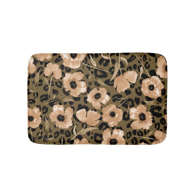 Alfombrilla De Baño Leopardo floral acuarela: patrón infinito (Anverso)