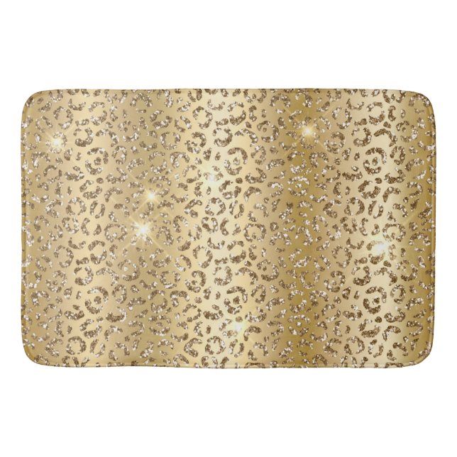 Alfombrilla De Baño Leopardo Purpurina de oro Glam (Anverso)