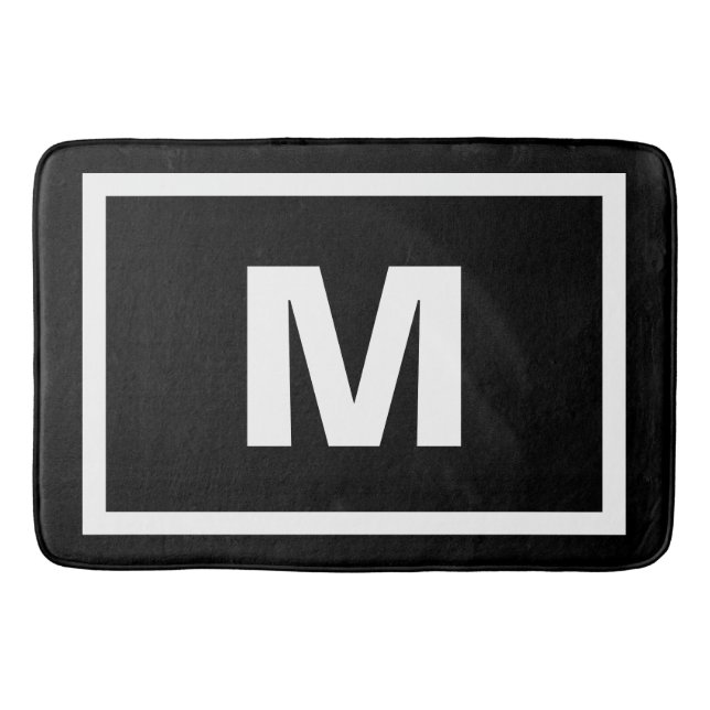 Alfombrilla De Baño Letra blanca simple negra moderna del marco y del (Anverso)
