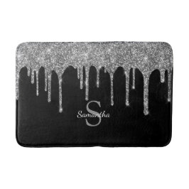 Alfombrilla De Baño Letras de Monograma con Brillo Plateado Chic
