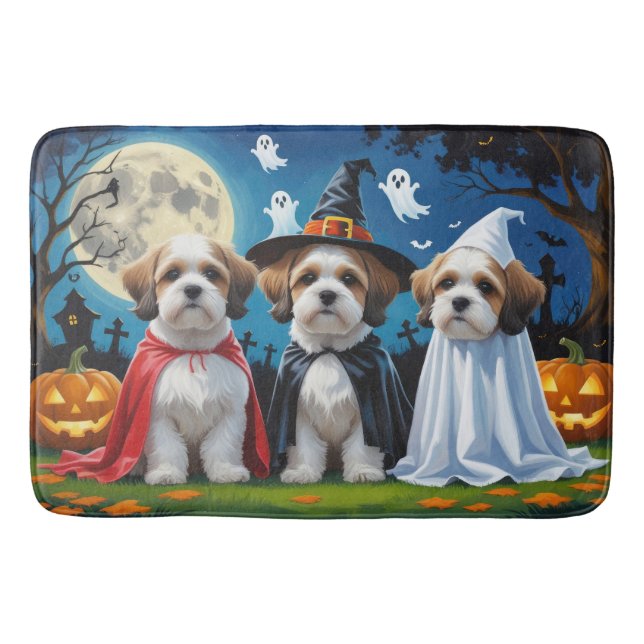 Alfombrilla De Baño Lhasa Apso Dogs Pumpkin Halloween Funny (Anverso)