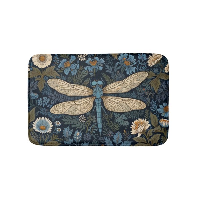 Alfombrilla De Baño Libélula azul vintage (Anverso)